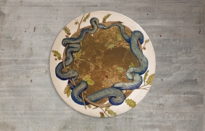 Uroboro - Ø 60 cm tecnica mista acquerello su tela, grafite e foglia oro